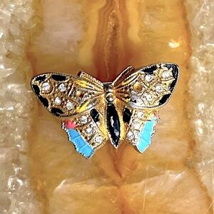 Butterfly Art Deco Gold Rhinestone Brooch Vintage Circa 30’s - 40’s